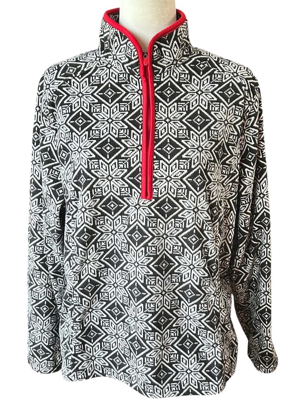 Lands' End Snowflake Fair Isle Print Quarter-Zip Fleece Top Women’s Size XL